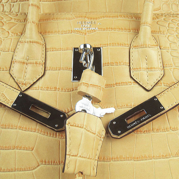 High Quality Fake Hermes Birkin 35CM Crocodile Veins Leather Bag Yellow 6089 - Click Image to Close